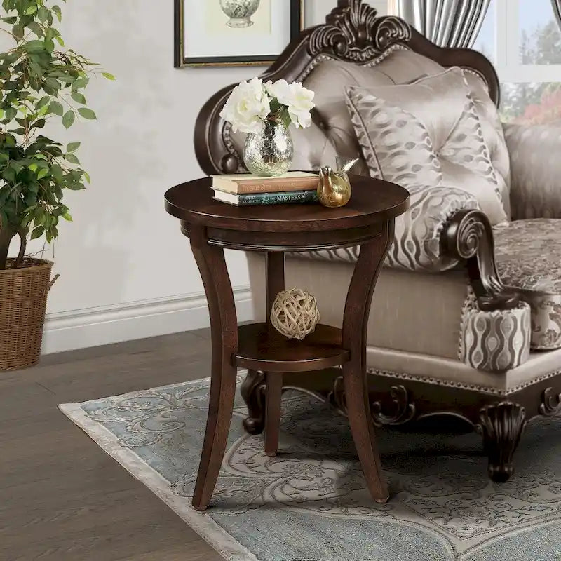 Table d'appoint ronde en bois avec étagère ouverte – Expresso, 2 niveaux, pour 1 personne