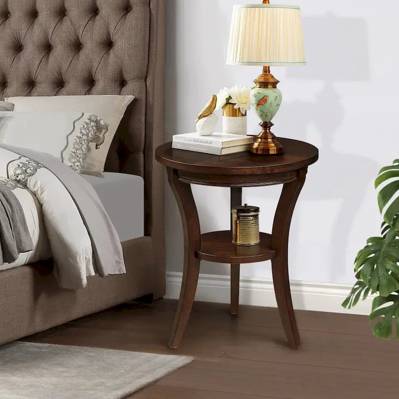 Table d'appoint ronde en bois avec étagère ouverte – Expresso, 2 niveaux, pour 1 personne