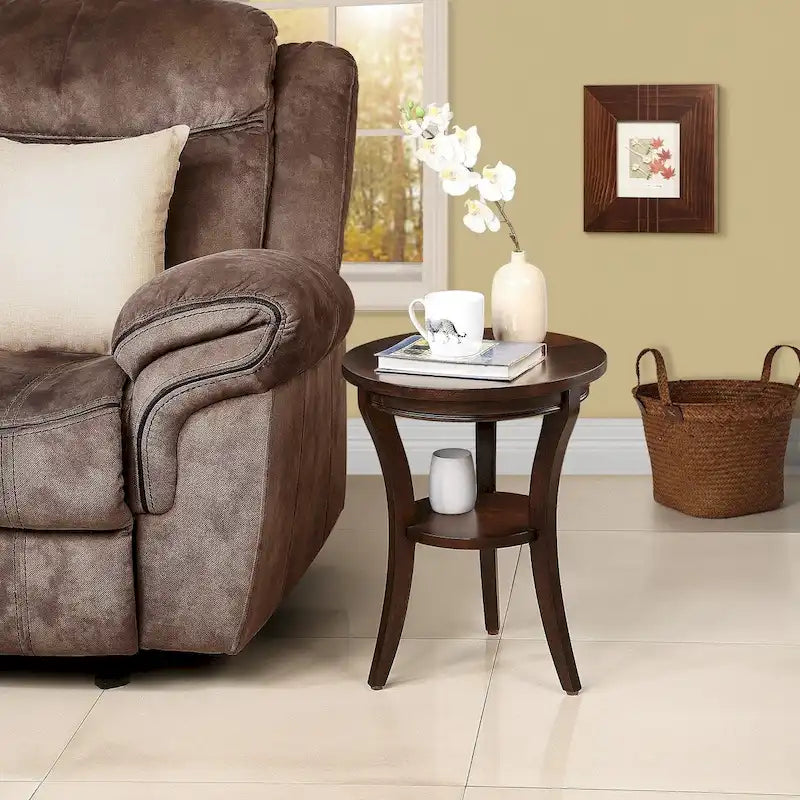 Table d'appoint ronde en bois avec étagère ouverte – Expresso, 2 niveaux, pour 1 personne
