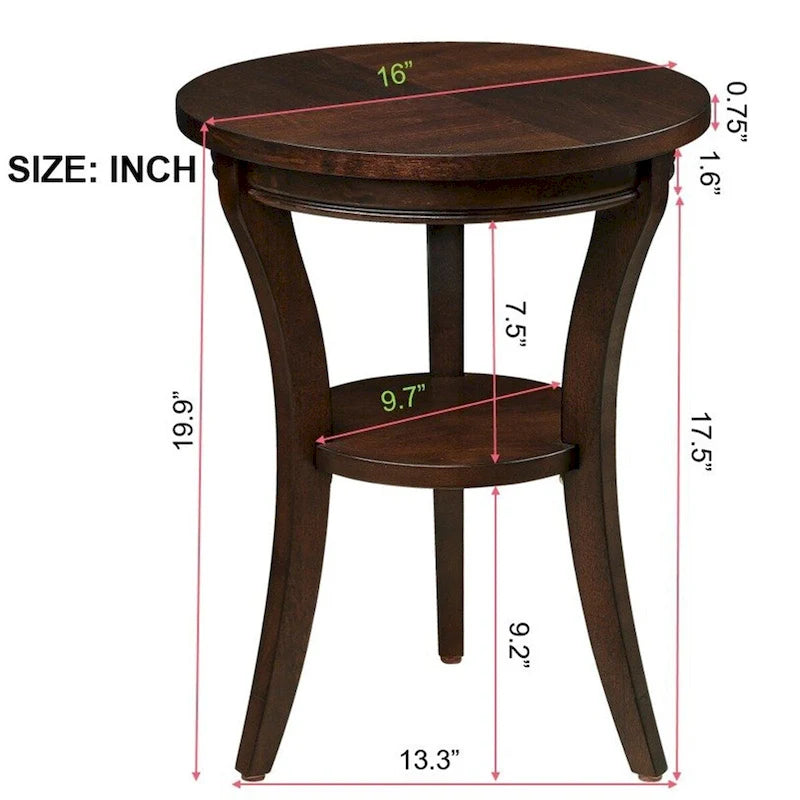 Table d'appoint ronde en bois avec étagère ouverte – Expresso, 2 niveaux, pour 1 personne