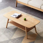 Table basse nordique 2 niveaux en chêne massif – Naturel, pieds coniques, 2 à 4 places