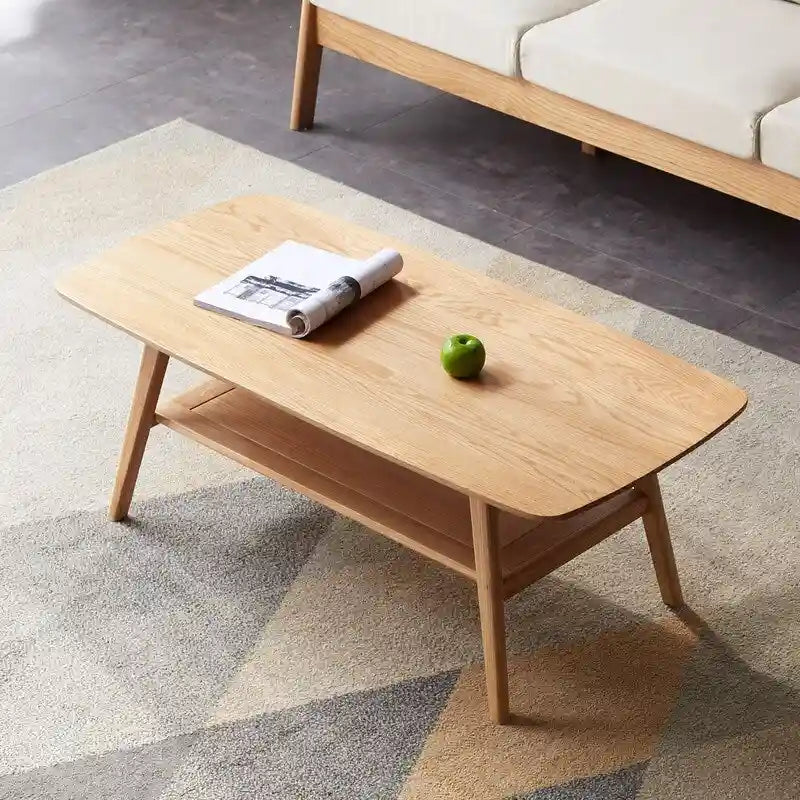 Table basse nordique 2 niveaux en chêne massif – Naturel, pieds coniques, 2 à 4 places