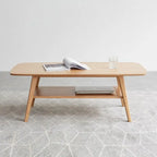 Table basse nordique 2 niveaux en chêne massif – Naturel, pieds coniques, 2 à 4 places