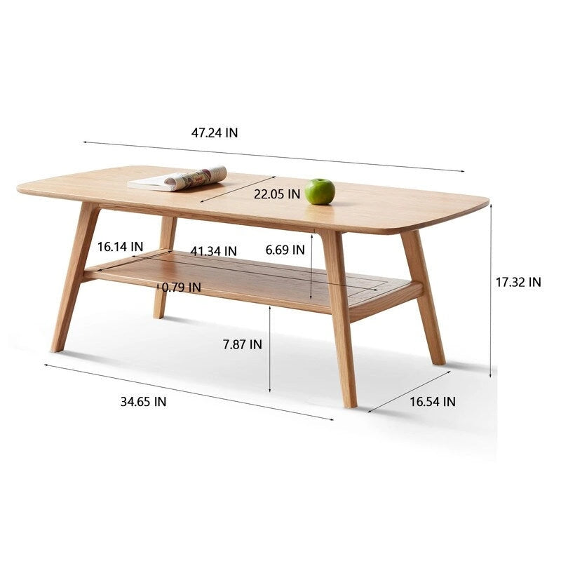 Table basse nordique 2 niveaux en chêne massif – Naturel, pieds coniques, 2 à 4 places