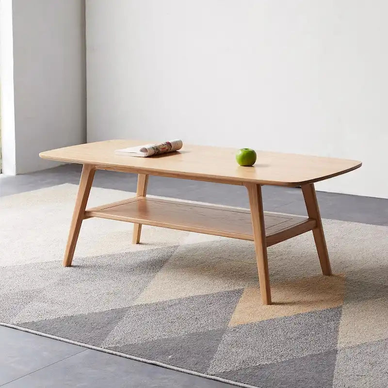 Table basse nordique 2 niveaux en chêne massif – Naturel, pieds coniques, 2 à 4 places