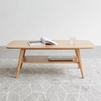 Table basse nordique 2 niveaux en chêne massif – Naturel, pieds coniques, 2 à 4 places