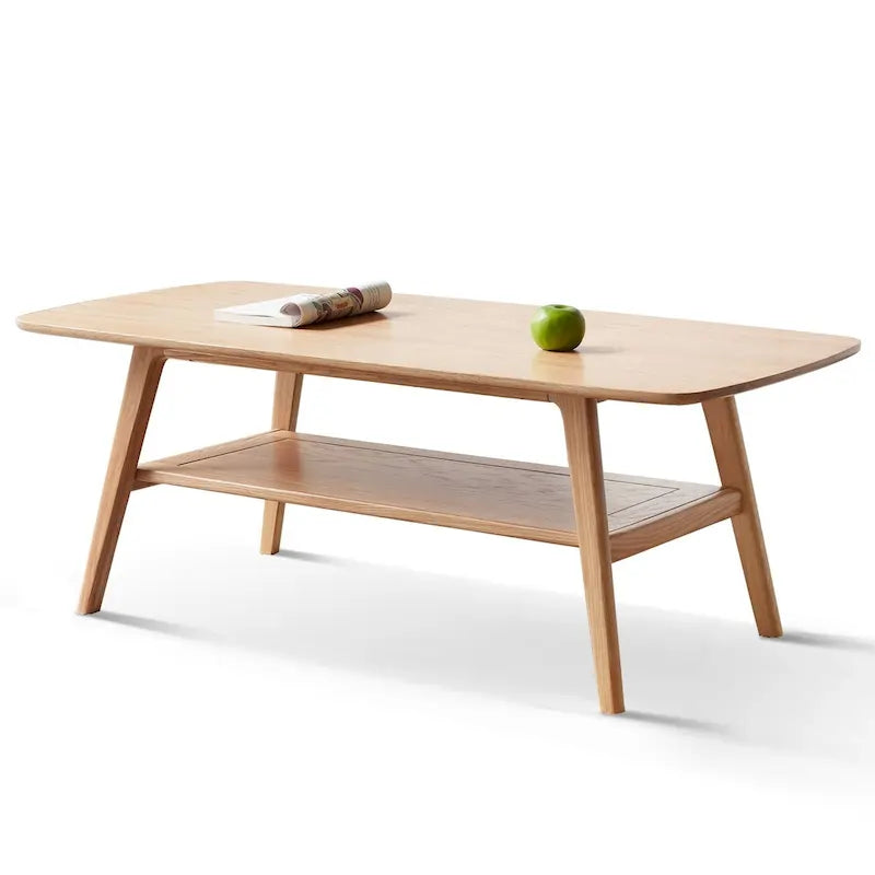 Table basse nordique 2 niveaux en chêne massif – Naturel, pieds coniques, 2 à 4 places
