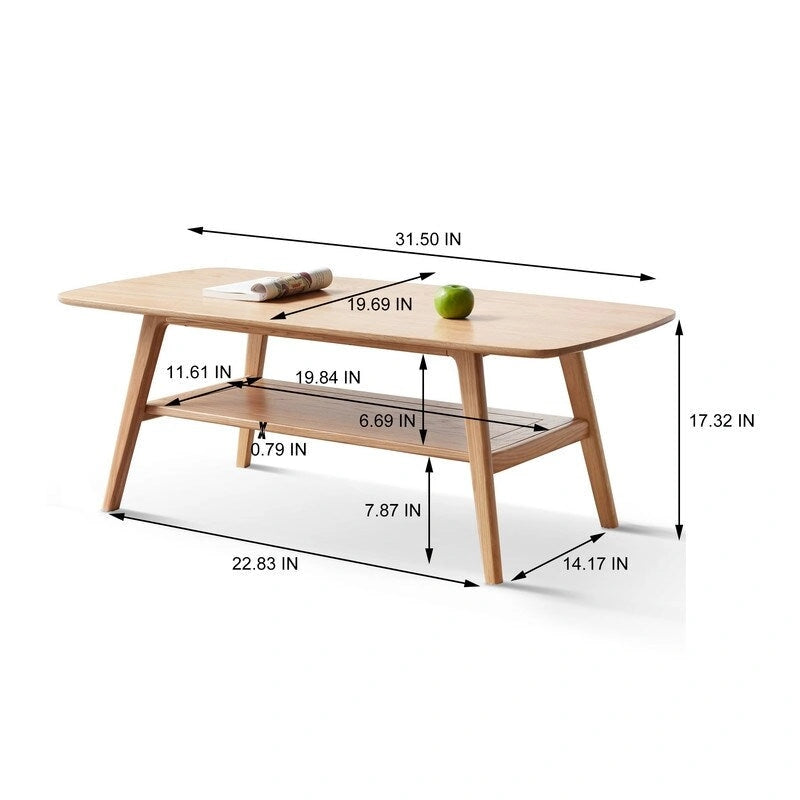 Table basse nordique 2 niveaux en chêne massif – Naturel, pieds coniques, 2 à 4 places