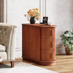 Table d'appoint semi-ovale en bois massif à 3 tiroirs – Noyer / Blanc, détails de style romain, pour 1 personne