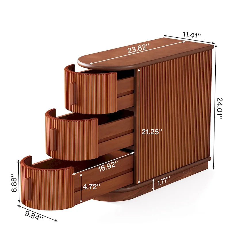 Table d'appoint semi-ovale en bois massif à 3 tiroirs – Noyer / Blanc, détails de style romain, pour 1 personne