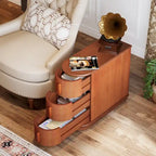 Table d'appoint semi-ovale en bois massif à 3 tiroirs – Noyer / Blanc, détails de style romain, pour 1 personne