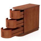 Table d'appoint semi-ovale en bois massif à 3 tiroirs – Noyer / Blanc, détails de style romain, pour 1 personne