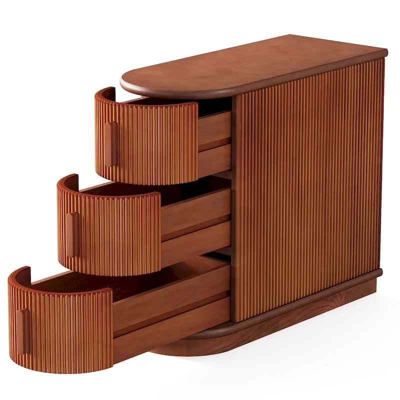 Table d'appoint semi-ovale en bois massif à 3 tiroirs – Noyer / Blanc, détails de style romain, pour 1 personne