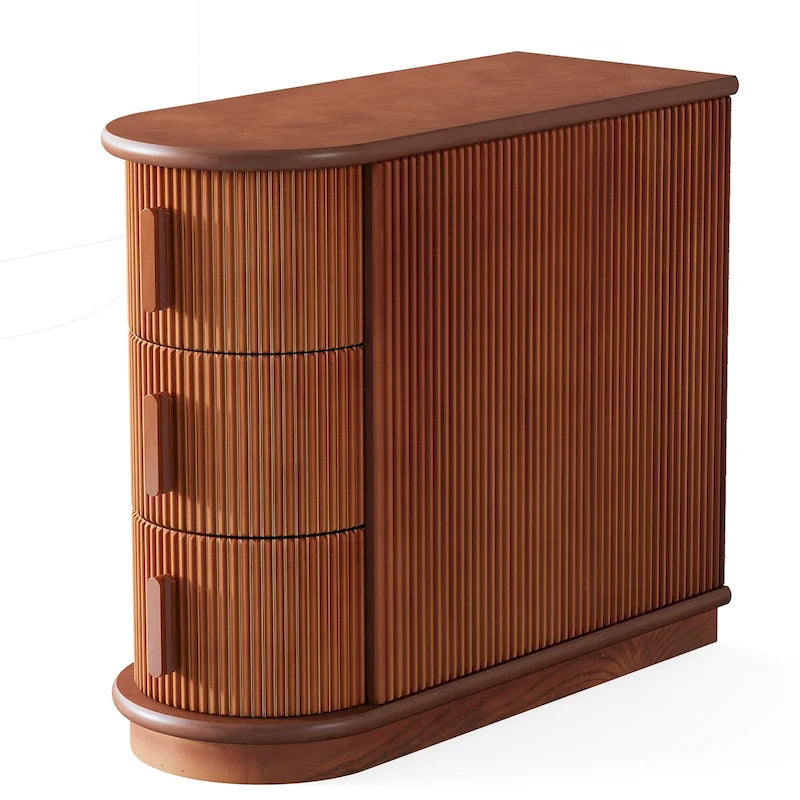Table d'appoint semi-ovale en bois massif à 3 tiroirs – Noyer / Blanc, détails de style romain, pour 1 personne