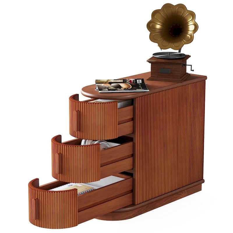 Table d'appoint semi-ovale en bois massif à 3 tiroirs – Noyer / Blanc, détails de style romain, pour 1 personne