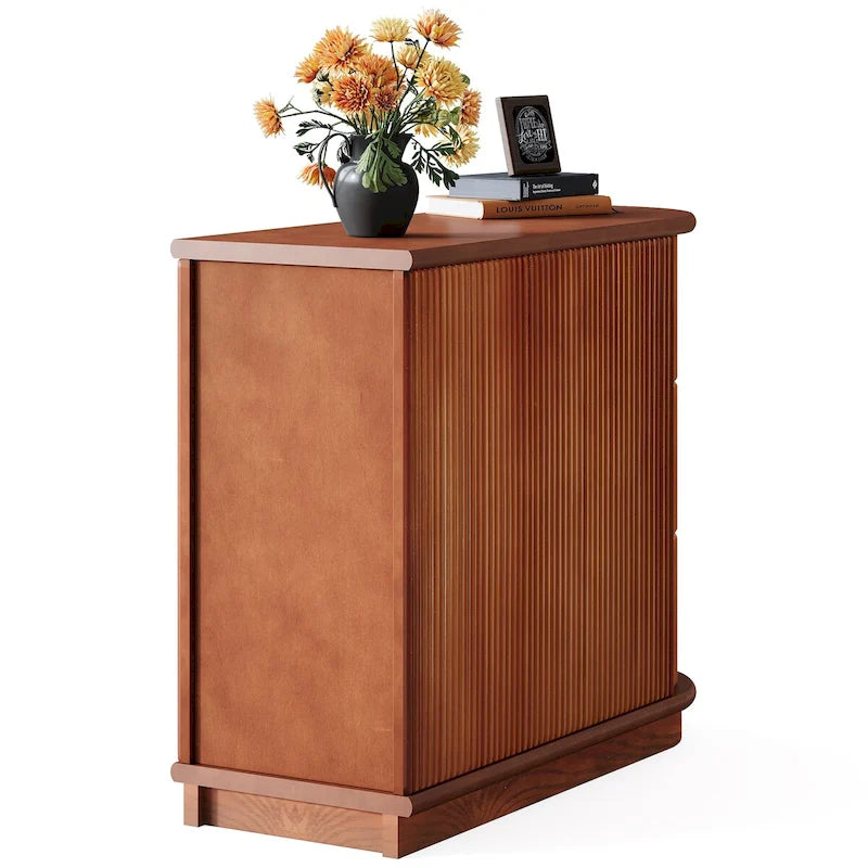 Table d'appoint semi-ovale en bois massif à 3 tiroirs – Noyer / Blanc, détails de style romain, pour 1 personne