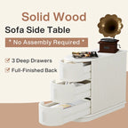Table d'appoint semi-ovale en bois massif à 3 tiroirs – Noyer / Blanc, détails de style romain, pour 1 personne