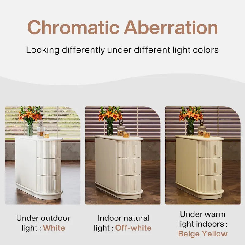 Table d'appoint semi-ovale en bois massif à 3 tiroirs – Noyer / Blanc, détails de style romain, pour 1 personne