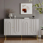 Buffet bahut laqué 4 portes avec étagères réglables – Bleu/Gris, minimaliste, pieds dorés