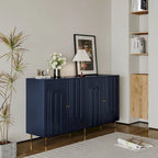 Buffet bahut laqué 4 portes avec étagères réglables – Bleu/Gris, minimaliste, pieds dorés