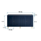 Buffet bahut laqué 4 portes avec étagères réglables – Bleu/Gris, minimaliste, pieds dorés