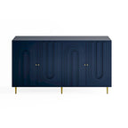 Buffet bahut laqué 4 portes avec étagères réglables – Bleu/Gris, minimaliste, pieds dorés
