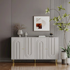 Buffet bahut laqué 4 portes avec étagères réglables – Bleu/Gris, minimaliste, pieds dorés