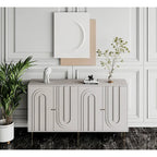 Buffet bahut laqué 4 portes avec étagères réglables – Bleu/Gris, minimaliste, pieds dorés