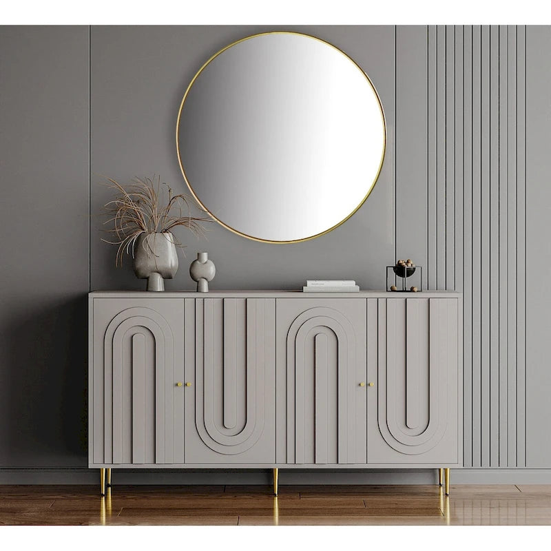 Buffet bahut laqué 4 portes avec étagères réglables – Bleu/Gris, minimaliste, pieds dorés