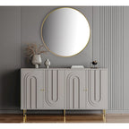 Buffet bahut laqué 4 portes avec étagères réglables – Bleu/Gris, minimaliste, pieds dorés