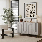 Buffet bahut laqué 4 portes avec étagères réglables – Bleu/Gris, minimaliste, pieds dorés