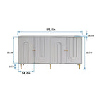 Buffet bahut laqué 4 portes avec étagères réglables – Bleu/Gris, minimaliste, pieds dorés