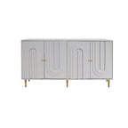 Buffet bahut laqué 4 portes avec étagères réglables – Bleu/Gris, minimaliste, pieds dorés