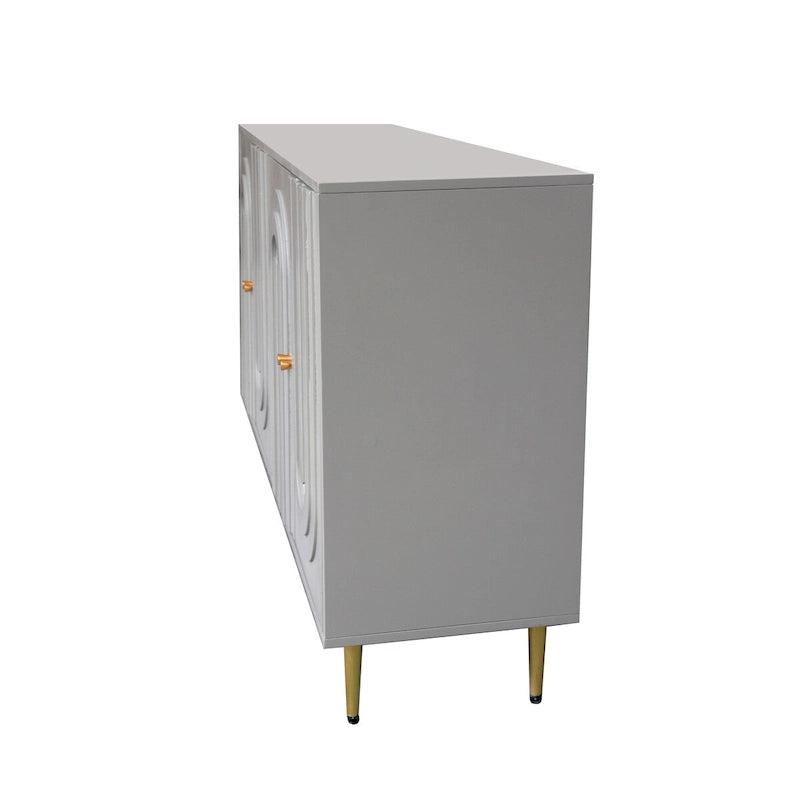 Buffet bahut laqué 4 portes avec étagères réglables – Bleu/Gris, minimaliste, pieds dorés