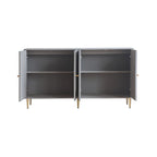 Buffet bahut laqué 4 portes avec étagères réglables – Bleu/Gris, minimaliste, pieds dorés