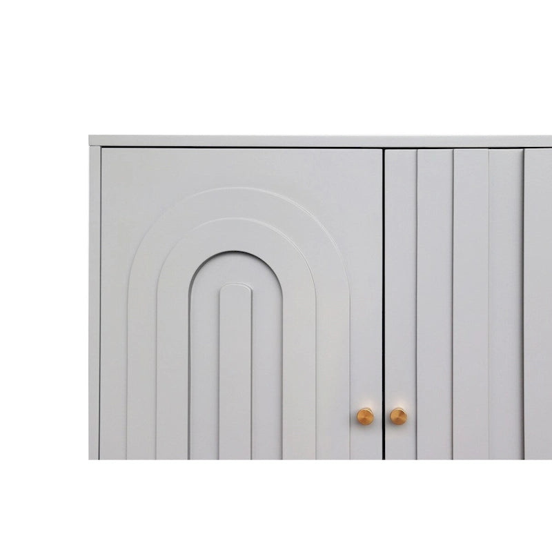 Buffet bahut laqué 4 portes avec étagères réglables – Bleu/Gris, minimaliste, pieds dorés