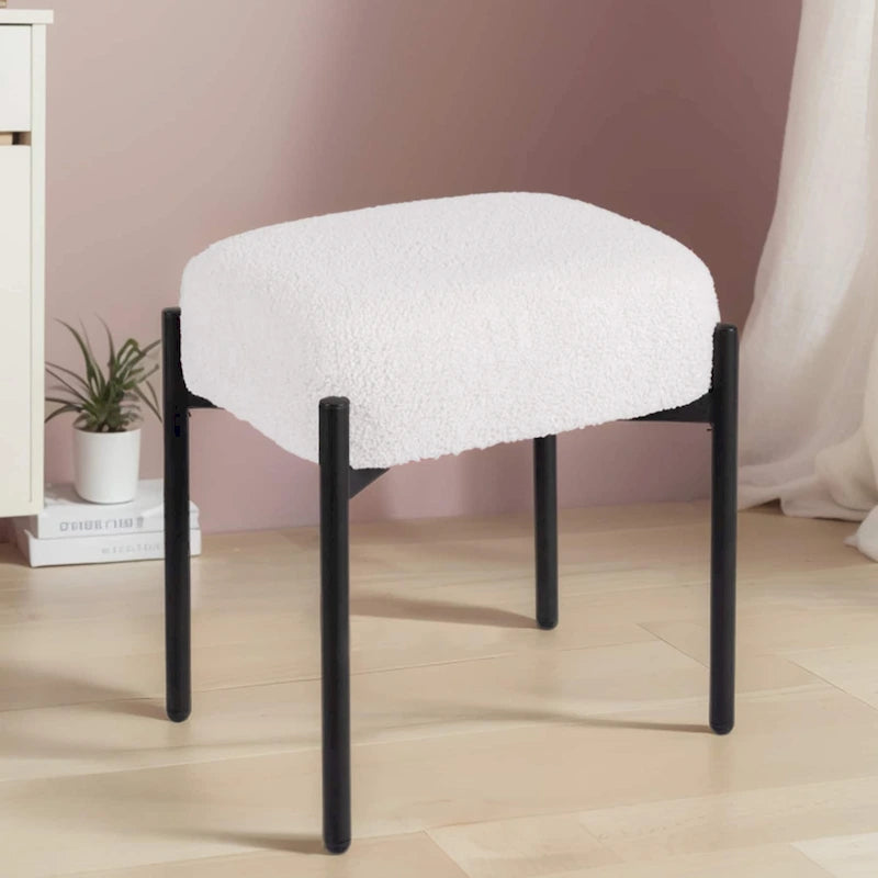 Tabouret de coiffeuse rond en velours – Blanc / Noir / Rose, sans dossier, 1 place