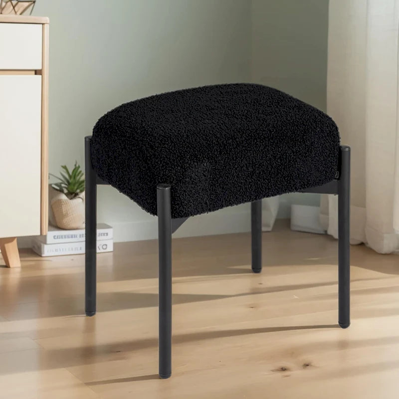 Tabouret de coiffeuse rond en velours – Blanc / Noir / Rose, sans dossier, 1 place