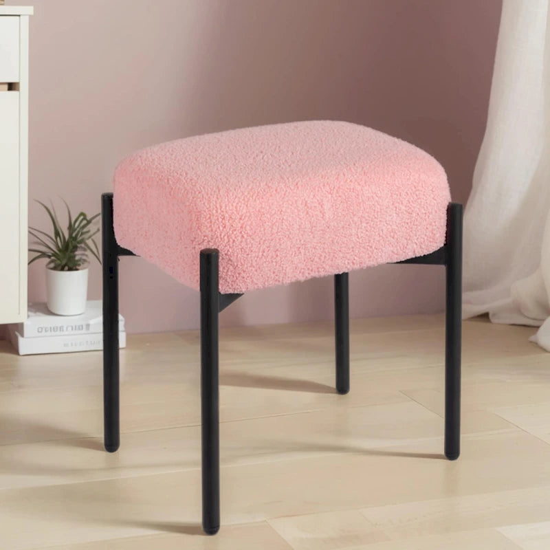 Tabouret de coiffeuse rond en velours – Blanc / Noir / Rose, sans dossier, 1 place