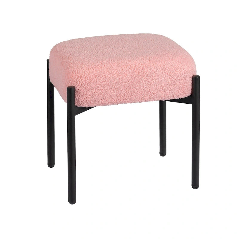 Tabouret de coiffeuse rond en velours – Blanc / Noir / Rose, sans dossier, 1 place
