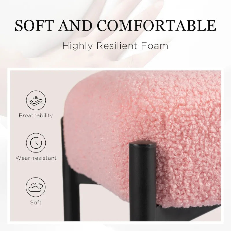 Tabouret de coiffeuse rond en velours – Blanc / Noir / Rose, sans dossier, 1 place