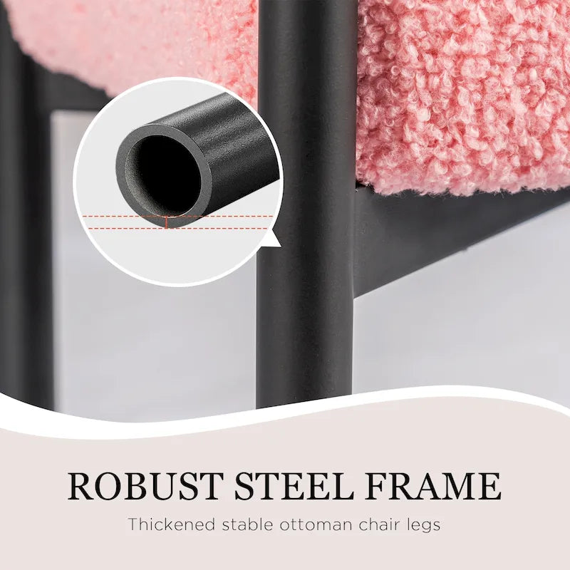 Tabouret de coiffeuse rond en velours – Blanc / Noir / Rose, sans dossier, 1 place