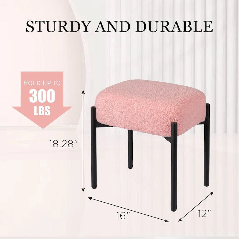Tabouret de coiffeuse rond en velours – Blanc / Noir / Rose, sans dossier, 1 place