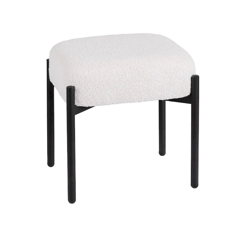 Tabouret de coiffeuse rond en velours – Blanc / Noir / Rose, sans dossier, 1 place