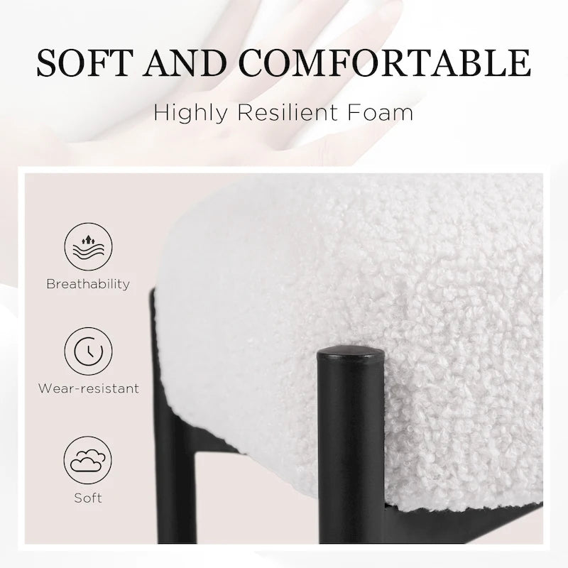 Tabouret de coiffeuse rond en velours – Blanc / Noir / Rose, sans dossier, 1 place