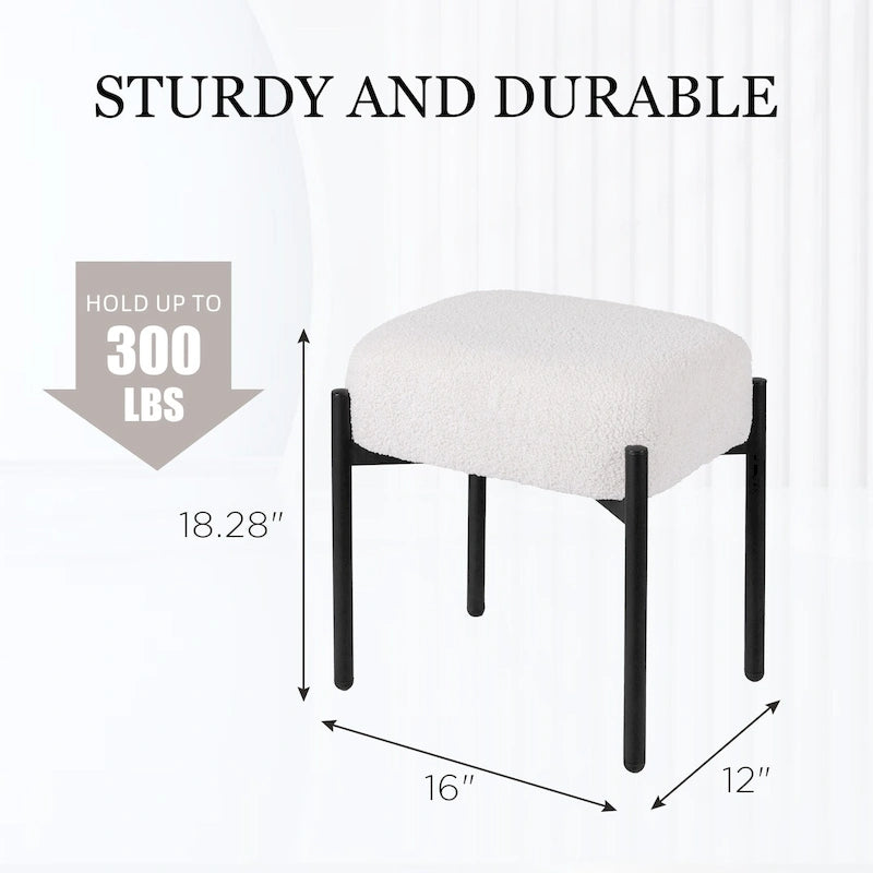 Tabouret de coiffeuse rond en velours – Blanc / Noir / Rose, sans dossier, 1 place