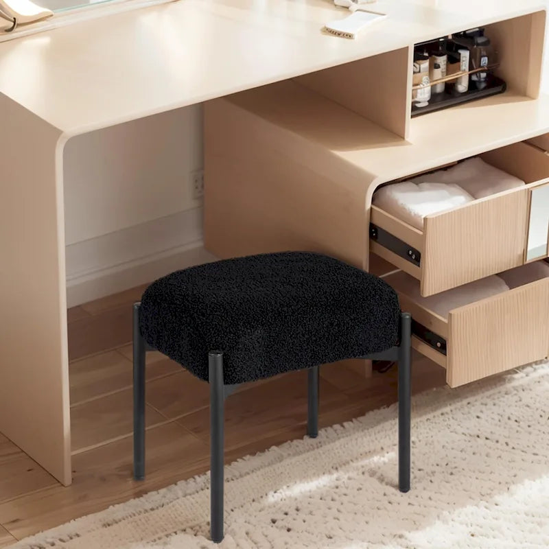 Tabouret de coiffeuse rond en velours – Blanc / Noir / Rose, sans dossier, 1 place