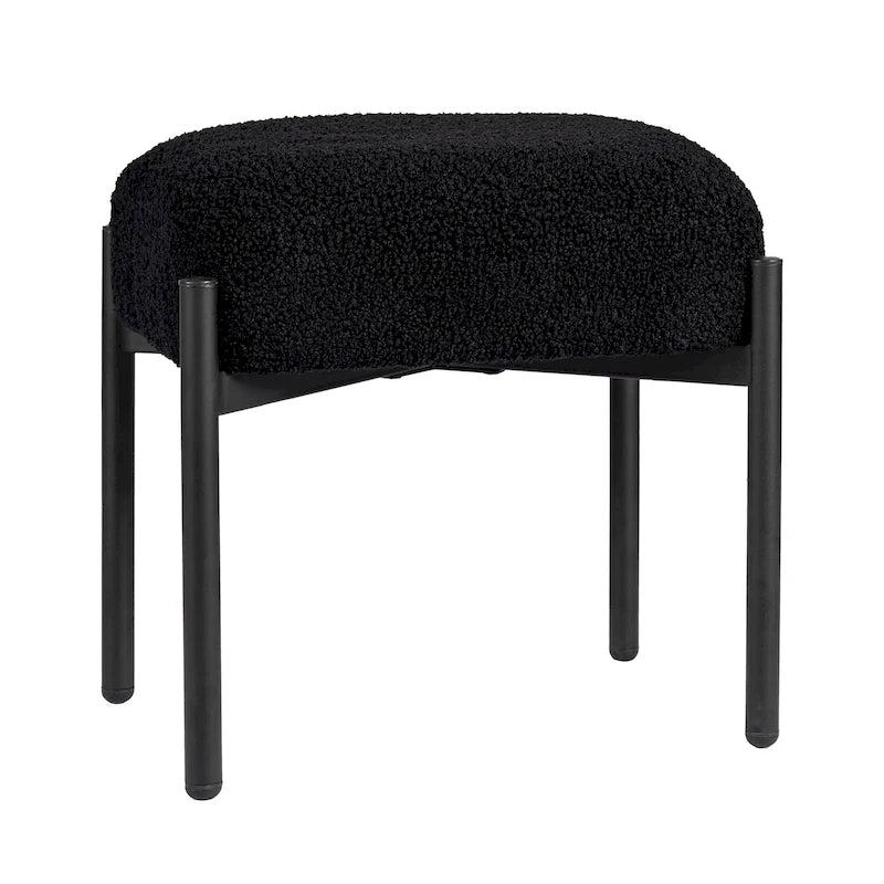 Tabouret de coiffeuse rond en velours – Blanc / Noir / Rose, sans dossier, 1 place