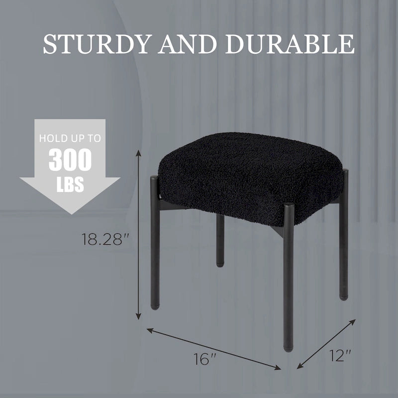 Tabouret de coiffeuse rond en velours – Blanc / Noir / Rose, sans dossier, 1 place