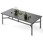 Table de salle à manger rectangulaire d'extérieur en métal – Noire, trou pour parasol, 8 places